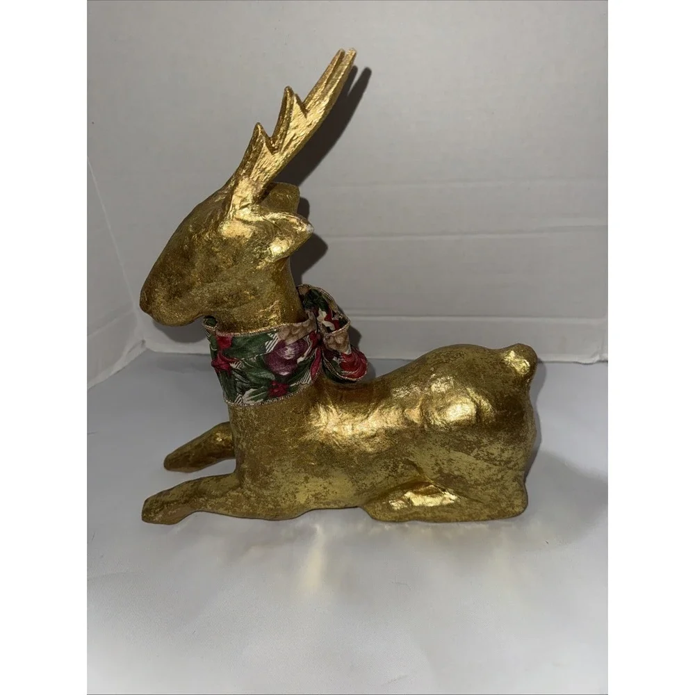 Christmas Holiday Collection Gold‎ Paper Mache Kneeling Deer